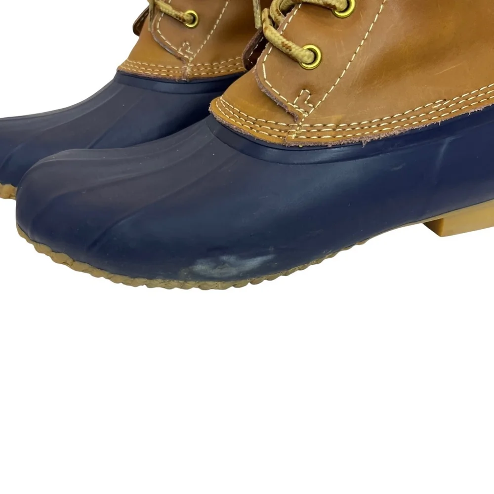 Khombu Letty Leather Tan Blue Lace Up Duck Boots Size 8 M